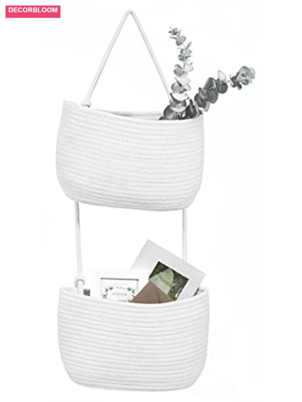 2 Tier Cotton Rope Woven Over Door Hanging Organizer, Wall Storage Basket